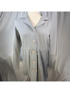 Sahalie Gray Collared Button Front Mid-Length Jacket w/ Pockets Pleated L